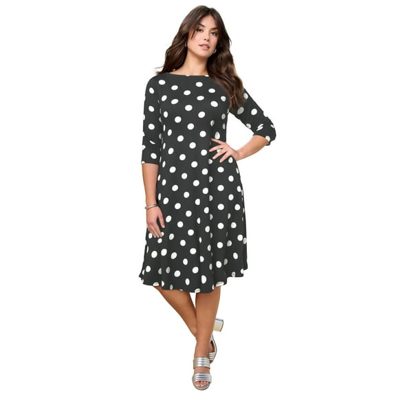 Roaman's Women's Plus Size 3/4 Sleeve Boatneck Swing Dress