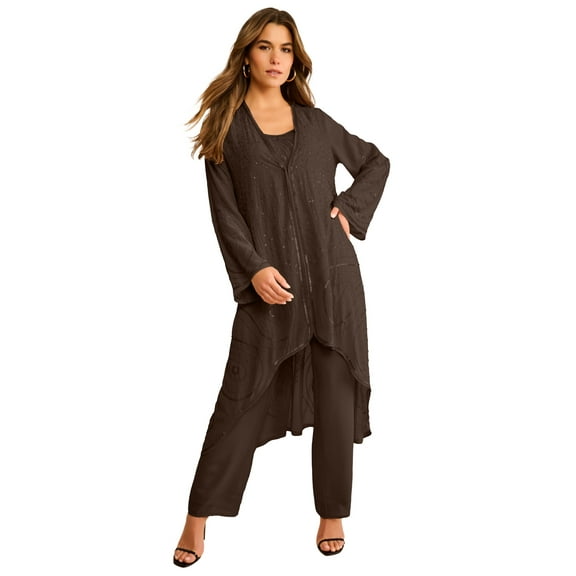 Roaman's Women's Plus Size Petite Plus Size Beaded Georgette 3-Piece Pant Set – Formal Wear