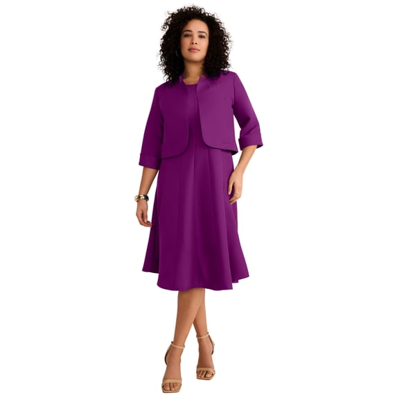 Roaman's Extended Elbow Sleeve Dress With Bolero Jacket – 2-Piece Suit