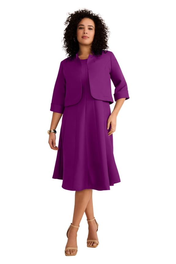 Women's Plus Size Petite Extended Plus Size Elbow Sleeve Fit-And-Flare Dress With Bolero Jacket ā 2-Piece Suit