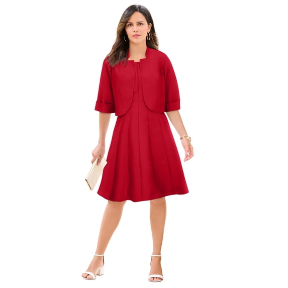 Roaman's Extended Elbow Sleeve Dress With Bolero Jacket – 2-Piece Suit