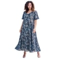 thumbnail image 1 of Roaman's Women's Plus Size Petite Plus Size Hand Crinkled Flutter-Sleeve Maxi Dress, 1 of 4