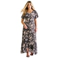 thumbnail image 1 of Roaman's Women's Plus Size Petite Plus Size Hand Crinkled Flutter-Sleeve Maxi Dress, 1 of 3