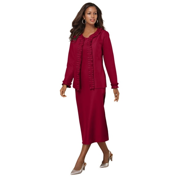 Roaman's Women's Plus Size Petite Plus Size Long Sleeve Pleated Jacket Dress Set – Elegant 2-Piece Sheath Suit