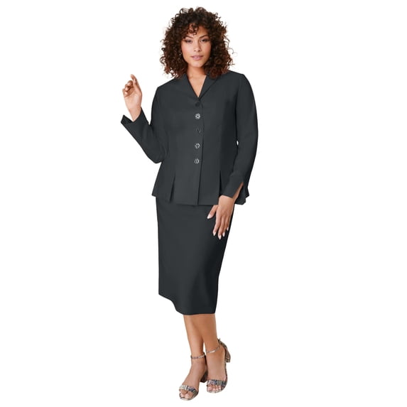 Roaman's Women's Plus Size Long Sleeve Shawl-Collar Jacket & Sheath Skirt Set – 2-Piece Suit