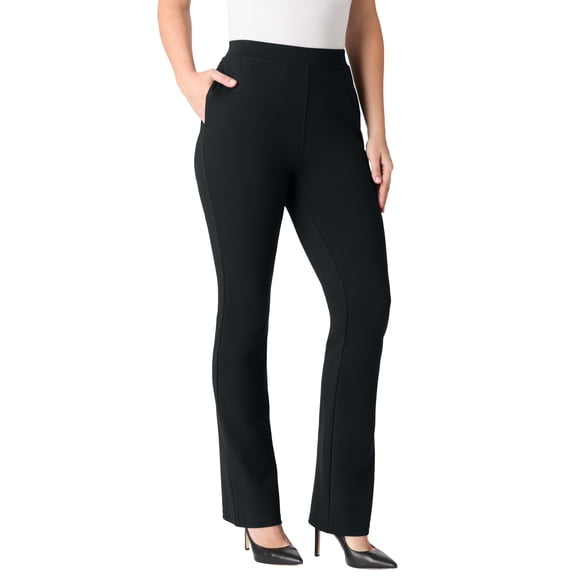 Roaman's Women's Plus Size Petite Plus Size Ponte Bootcut Pant With Pockets And Pull On Elastic Waist