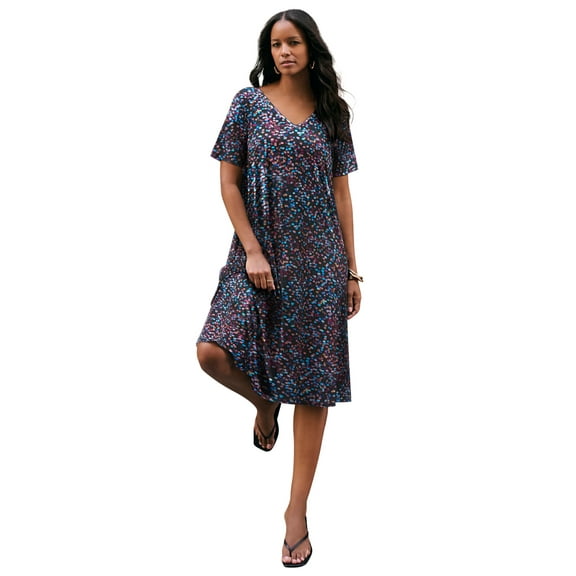 Roaman's Women's Plus Size Petite Plus Size Short Sleeve Sleeve Swing Dress