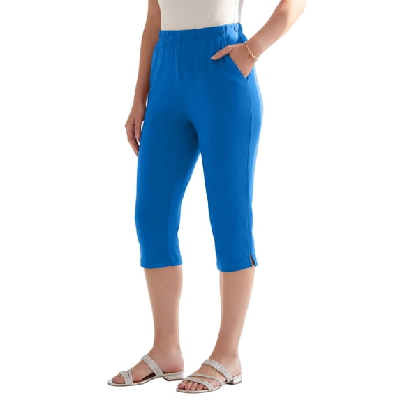 Roaman's Women's Plus Size Petite Plus Size Soft Knit Relaxed Pull-On Capri Pant