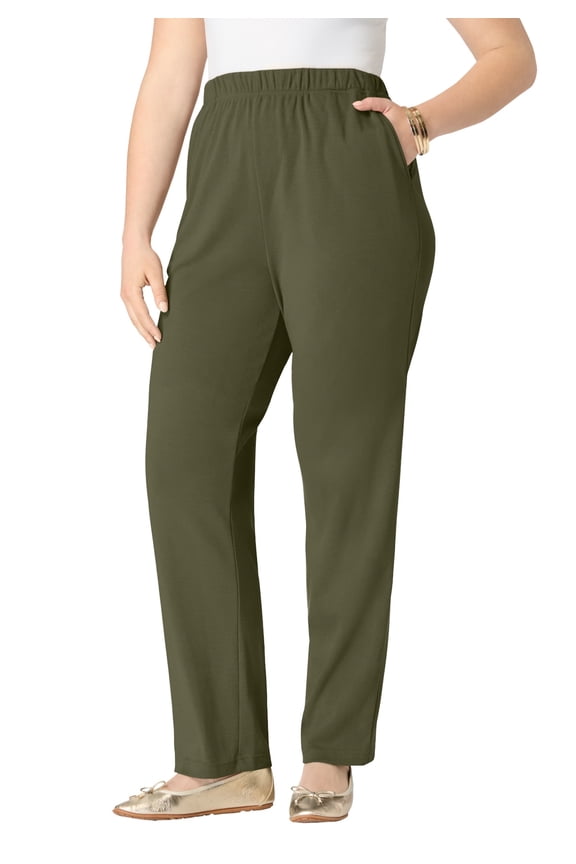 Women's Plus Size Petite Plus Size Soft Knit Relaxed Pull-On Straight Leg Pant