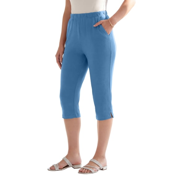 Roaman's Women's Plus Size Soft Knit Relaxed Pull-On Capri Pant
