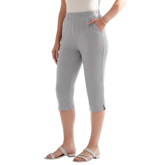 Roaman's Women's Plus Size Petite Plus Size Soft Knit Relaxed Pull-On Capri Pant