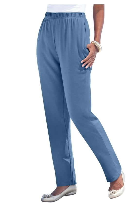 Women's Plus Size Petite Plus Size Soft Knit Relaxed Pull-On Straight Leg Pant