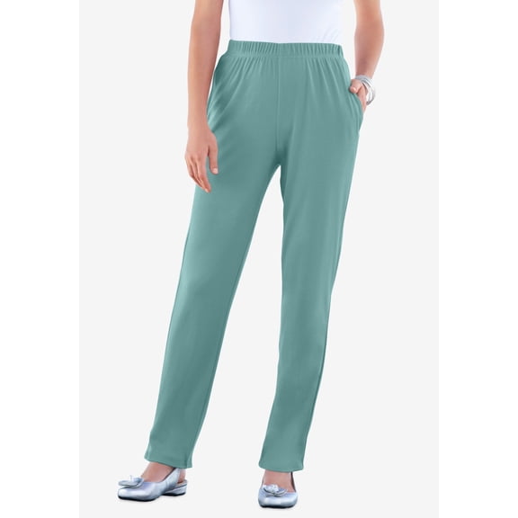 Roaman's Women's Plus Size Tall Plus Size Soft Knit Relaxed Pull-On Straight Leg Pant