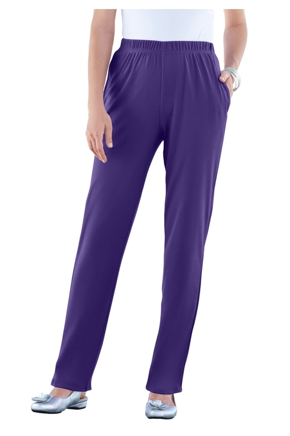 Women's Plus Size Petite Plus Size Soft Knit Relaxed Pull-On Straight Leg Pant