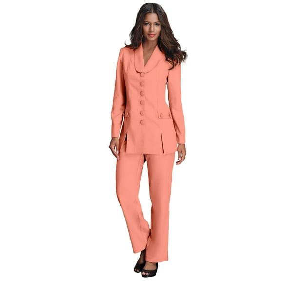 Roaman's Women's Plus Size Petite Plus Size Long Sleeve Ten-Button Shawl-Collar Pant Suit – 2-Piece Pant Set