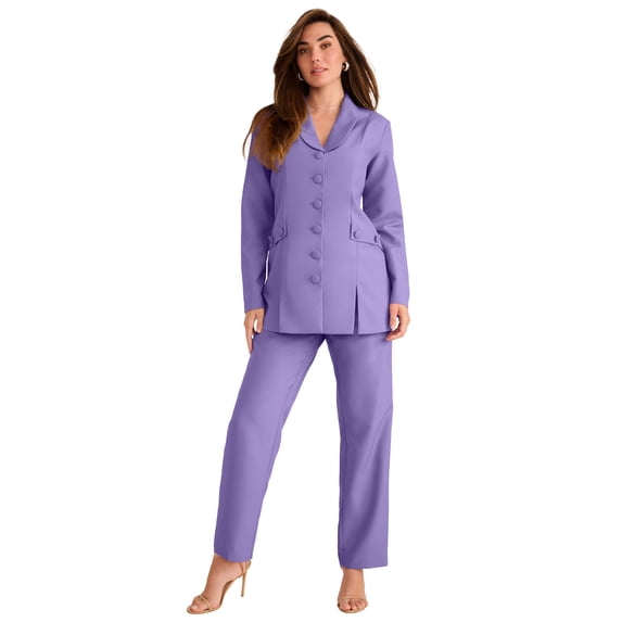 Roaman's Women's Plus Size Long Sleeve Ten-Button Shawl-Collar Pant Suit – 2-Piece Pant Set