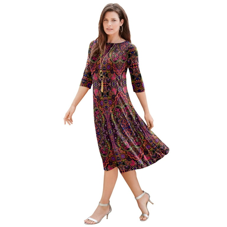 Roaman s Women s Plus Size Petite Ultrasmooth Fabric Boatneck Swing Dress