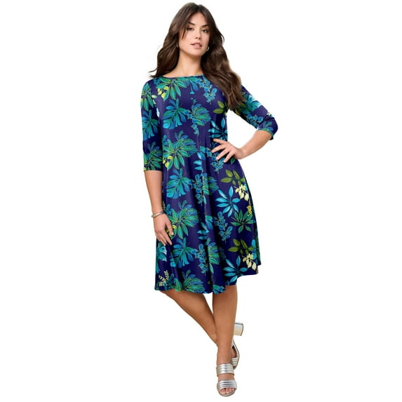 Roaman's Women's Plus Size Petite Ultrasmooth Plus Size Boatneck Swing Dress – Flowy, Wrinkle-Resistant Knit