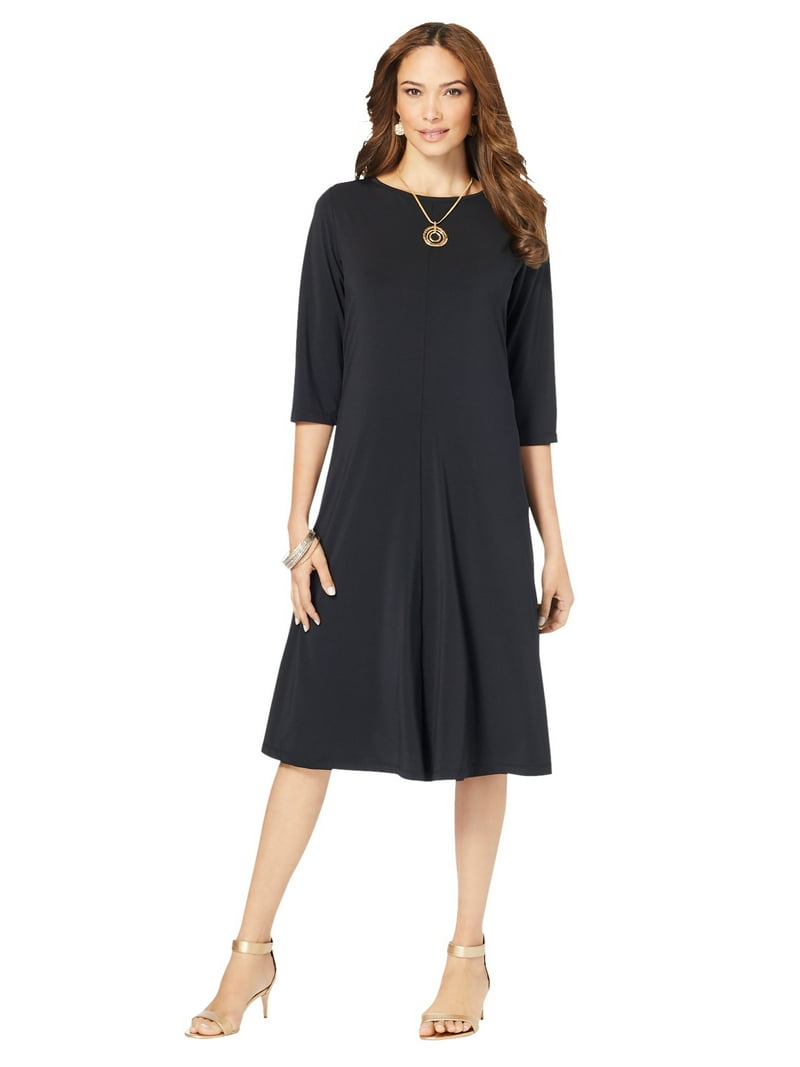 Roaman's Plus Size 3/4 Sleeve Boatneck Swing Dress