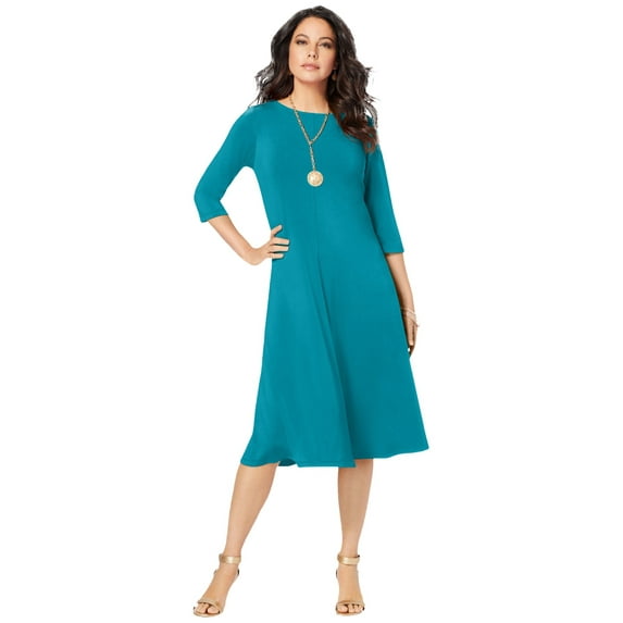 Roaman's Women's Plus Size Petite Ultrasmooth Fabric Boatneck Swing Dress