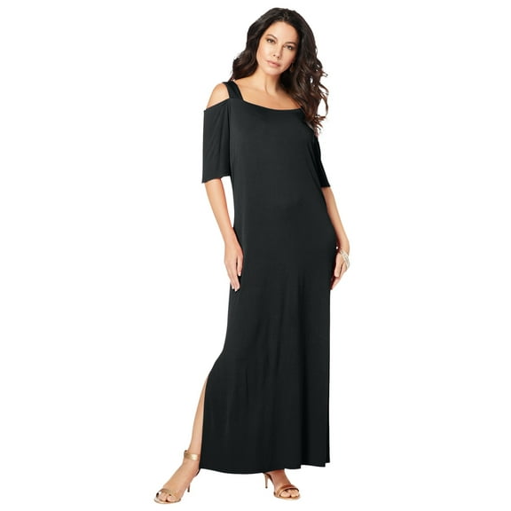 Roaman's Women's Plus Size Petite Plus Size Cold Shoulder Maxi Dress