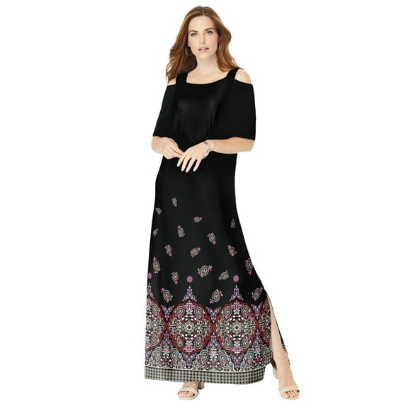 Roaman's Women's Plus Size Petite Ultrasmooth Fabric Cold-Shoulder Maxi Dress