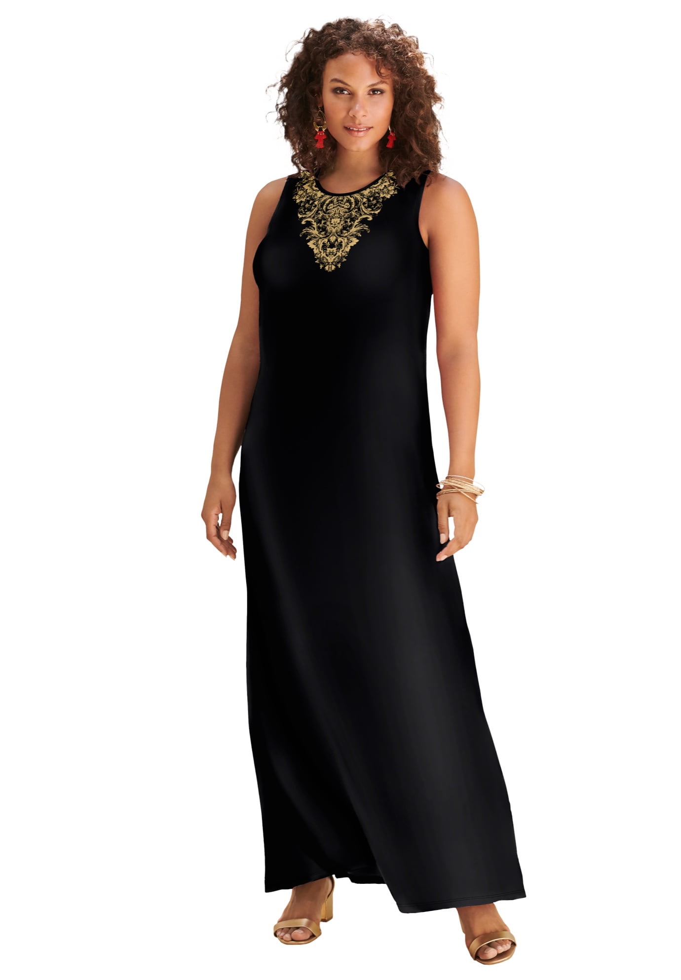 Roaman's Women's Plus Size Petite Ultrasmooth Fabric Print Maxi Dress ...