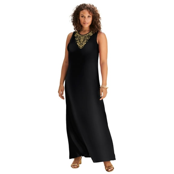 Roaman's Women's Plus Size Plus Size Sleeveless Crew Neck Maxi Dress