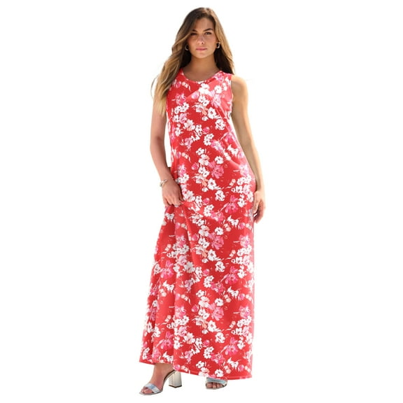 Roaman's Women's Plus Size Petite Plus Size Sleeveless Crew Neck Maxi Dress