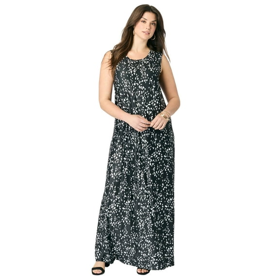 Roaman's Women's Plus Size Petite Plus Size Sleeveless Crew Neck Maxi Dress