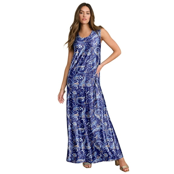 Roaman's Women's Plus Size Petite Plus Size Sleeveless Crew Neck Maxi Dress