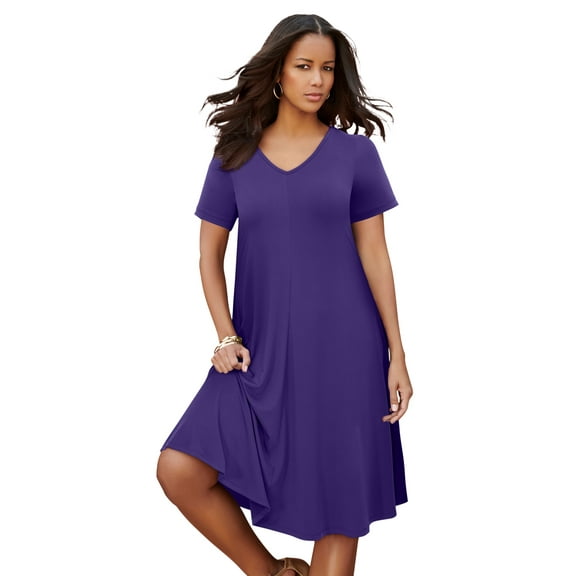 Roaman's Women's Plus Size Short Sleeve Sleeve Swing Dress