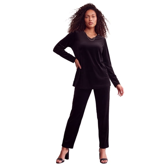 Roaman's Women's Plus Size Two-Piece V-Neck Velour Set