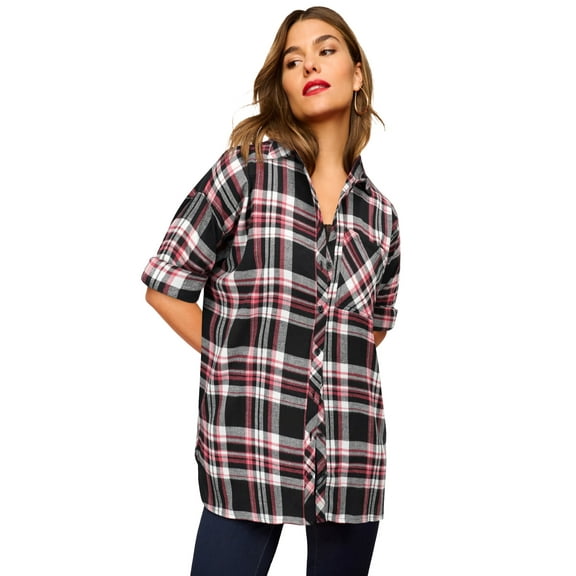 Roaman's Women's Plus Size Plaid Flannel Tunic