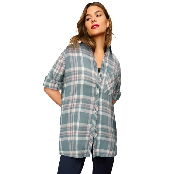 Roaman's Women's Plus Size Plaid Flannel Tunic