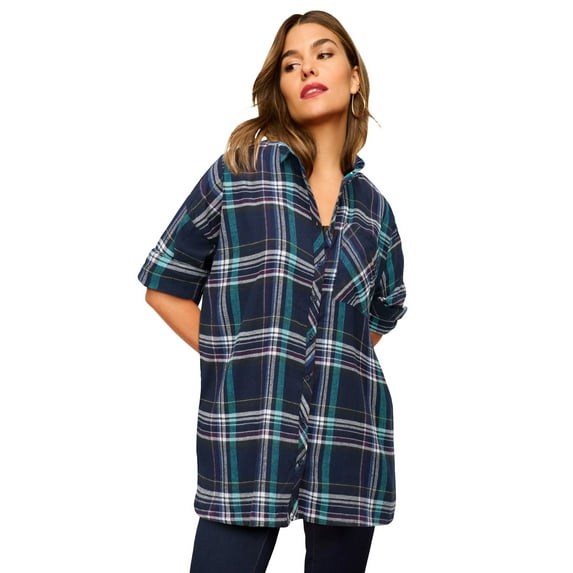 Roaman's Women's Plus Size Plaid Flannel Tunic