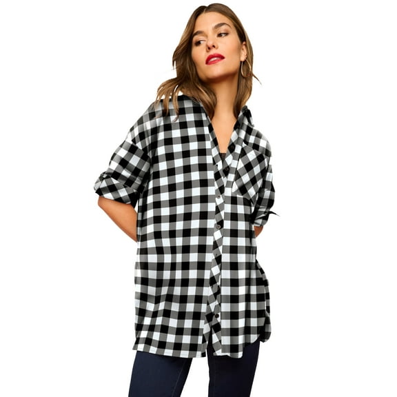 Roaman's Women's Plus Size Plaid Flannel Tunic