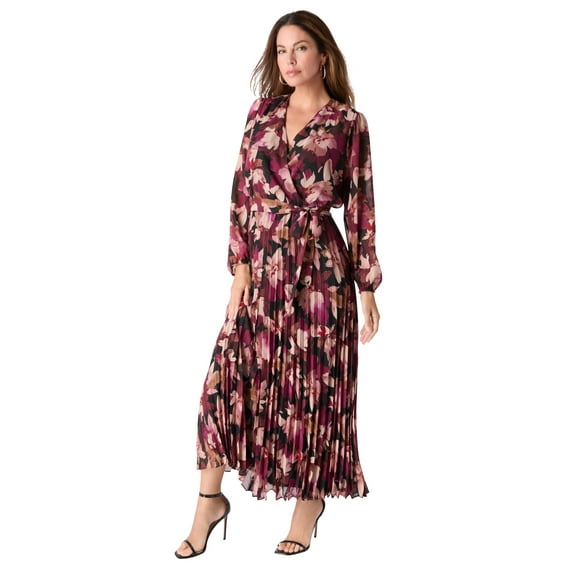 Roaman's Women's Plus Size Pleated Chiffon Maxi Dress