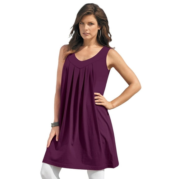 Roaman's Women's Plus Size Ultimate Pleated Tunic Tank