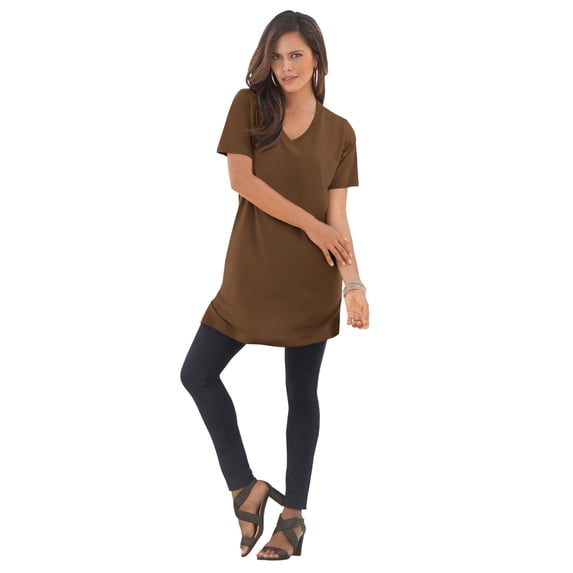 Roaman's Women's Plus Size Ultimate Cotton V-Neck Short Sleeve Tunic