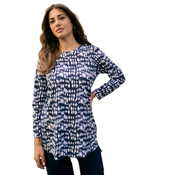 Roaman's Women's Plus Size Cotton Ultimate Long Sleeve Crewneck Tee