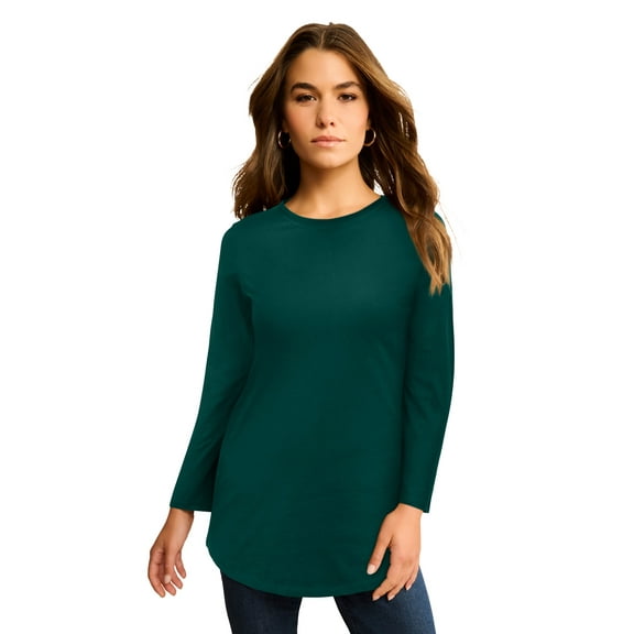 Roaman's Women's Plus Size Cotton Ultimate Long Sleeve Crewneck Tee