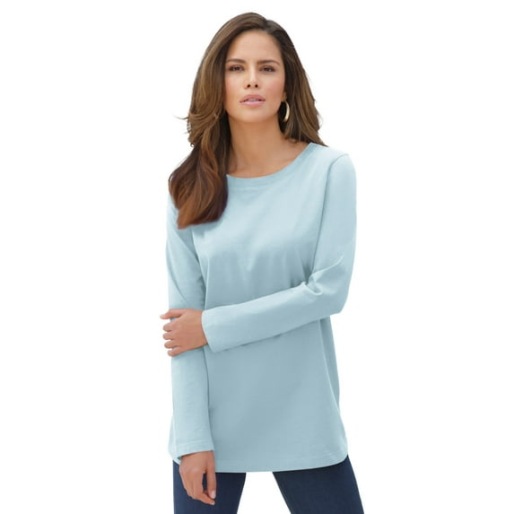 Roaman's Women's Plus Size Cotton Ultimate Long Sleeve Crewneck Tee