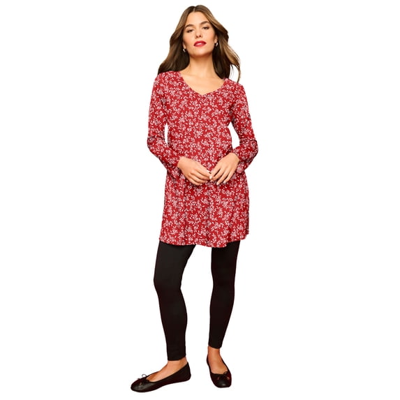 Roaman's Women's Plus Size Cotton Ultimate Long Sleeve V-Neck Tunic