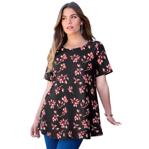 Roaman's Women's Plus Size Cotton Ultimate Swing Tee With Keyhole Back