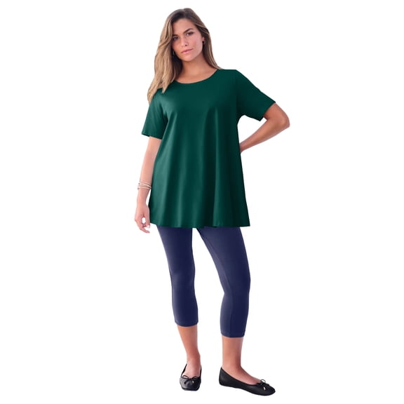 Roaman's Women's Plus Size Cotton Ultimate Swing Tee With Keyhole Back