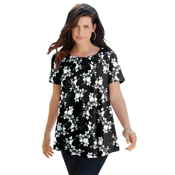 Roaman's Women's Plus Size Cotton Ultimate Swing Tee With Keyhole Back