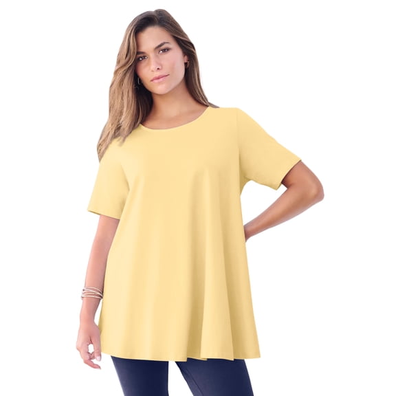 Roaman's Women's Plus Size Cotton Ultimate Swing Tee With Keyhole Back