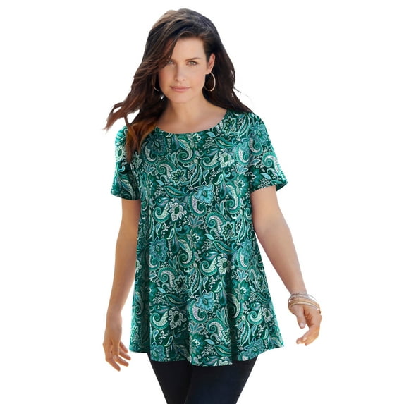 Roaman's Women's Plus Size Ultimate Cotton Crewneck Short Sleeve Swing Tee