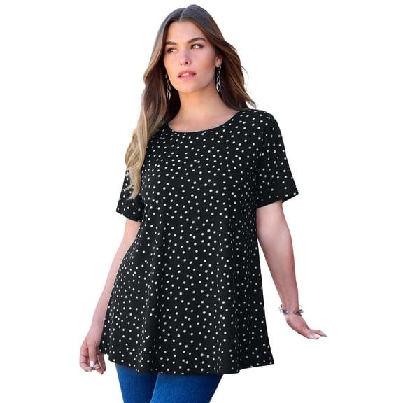 Roaman's Women's Plus Size Cotton Ultimate Swing Tee With Keyhole Back